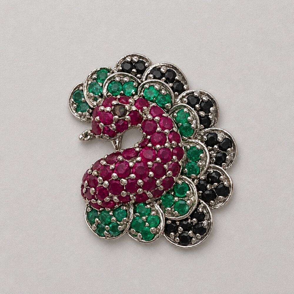 Vintage Ruby Sapphire Emerald Peacock Pendant Stone Missing!